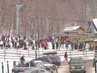 Skiers and Riders queuing at the K1 Gondola at Killington
