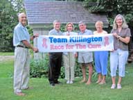 2008 Check Presentation Ceremony at the Birch Ridge Inn.  From l-r....Team Killington member Dr. George Lyons, Birch Ridge Innkeepers Bill Vines and Mary Furlong, Team Killington Organizers Dick and Noel Gluck, and Team Killington member Charlotte Lang.