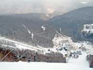 Dew Tour Village at Bear Mountain taking shape as seen from top of Outer Limits.  Village at the base; Super Pipe to the left.