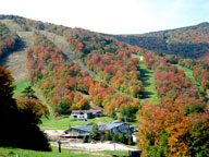 The K1 Base Lodge and Killington Winter Sports Club bracketed by fall color.