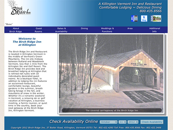 Home page for Birch Ridge Inn winter website