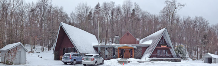 Birch Ridge Inn dressed up for the holidays in snow.