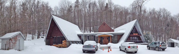 Fresh snow covers the Birch Ridge Inn