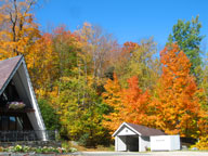 The top of the Covered Carriage-way framed in brilliant fall color.