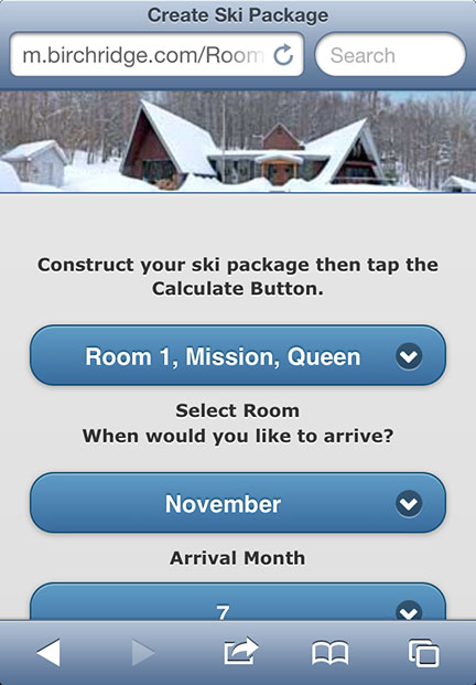 Mobile Birch Ridge Inn Ski Package Calculator