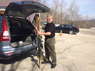 Sure sign of approaching summer....ski's being removed from car.