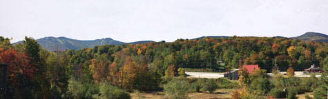 Looking across the Roaring Brook towards the inn with Killington in the background.