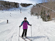 Mary after a run down East Fall at Killington