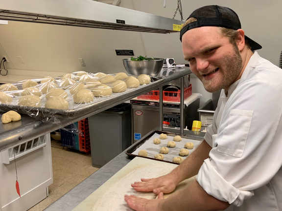 Chef Justin making dinner rolls for the start of the 21st season serving dinner at the Birch Ridge Inn