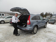 Let our personal ski season begin.  Getting equipment on in the K1 parking lot at Killington